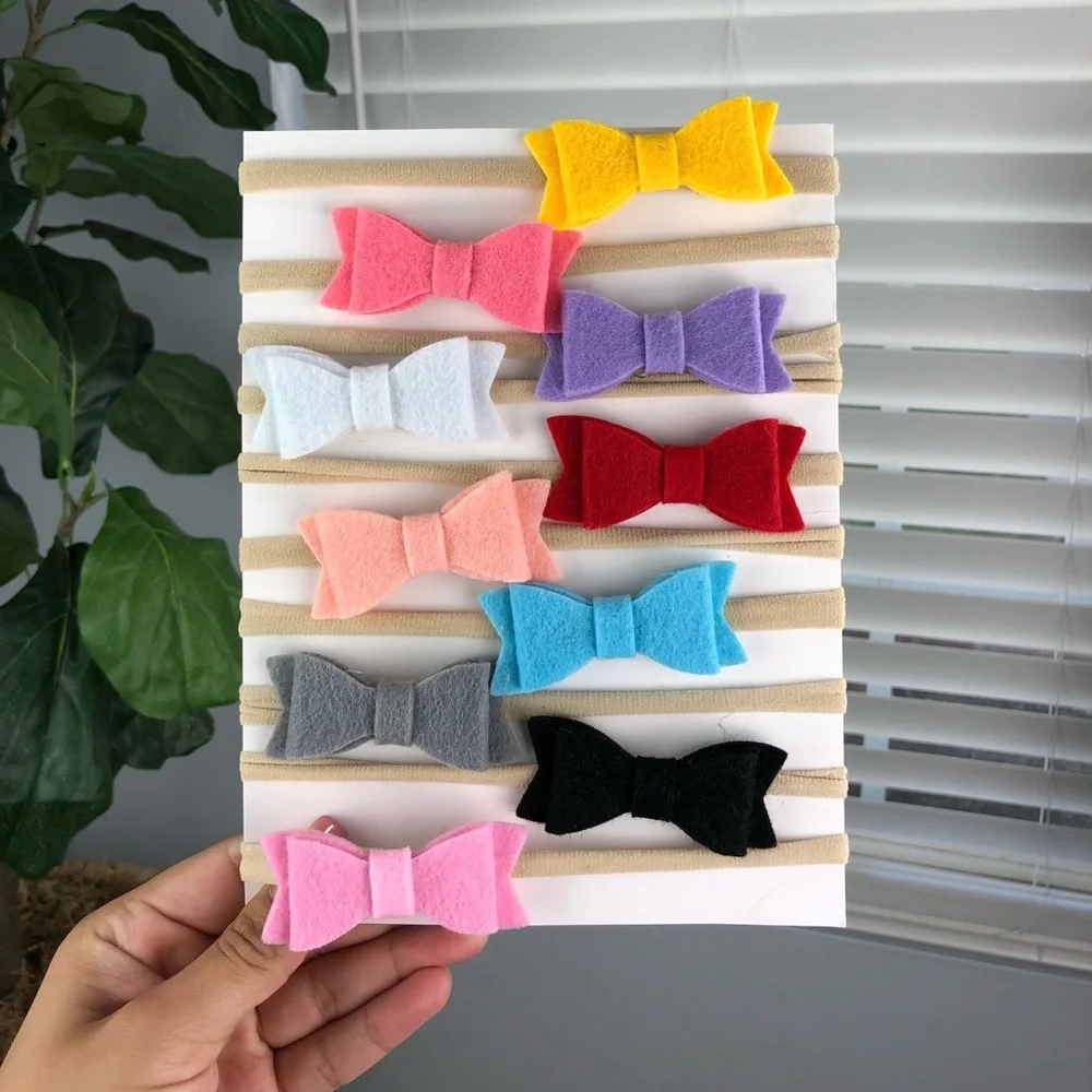 10 NEW GIRLS HOMEMADE FELT BOW HEADBANDS